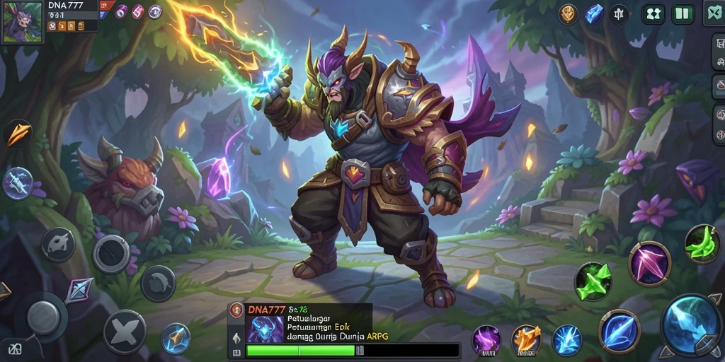 Screenshot gameplay menunjukkan pertarungan intens di dunia fantasi ARPG.