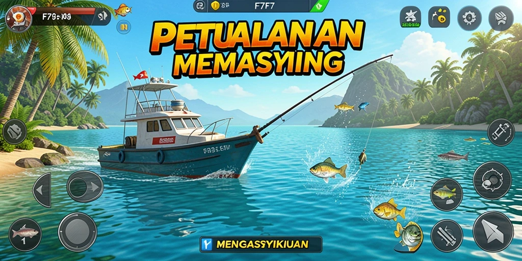 Gameplay F7F7 yang menampilkan aksi pemancingan yang seru.