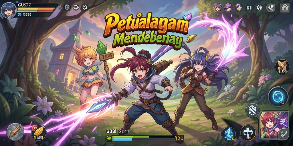 Tangkapan layar GUS77 menampilkan pertarungan karakter Anime yang seru dan menegangkan.