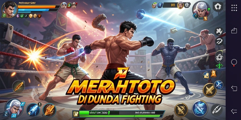Tampilan gameplay MERAHTOTO dengan pertarungan seru antara karakter.