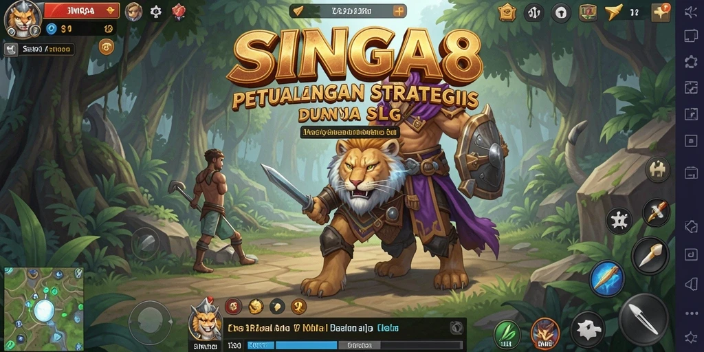 Screenshot gameplay SINGA8 yang menunjukkan aksi pertempuran strategis.