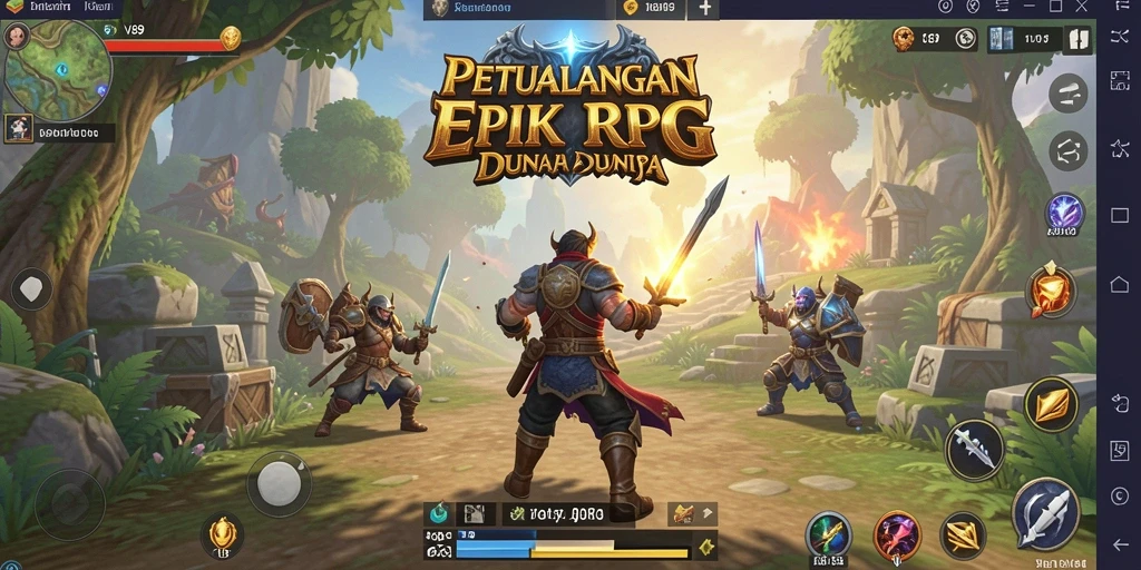 Tampilan gameplay V89 yang menampilkan pertempuran seru dalam dunia RPG.